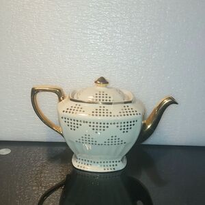 Vintage 1950s Hall U.S.A. Made Elegant Gold and Cream Teapot